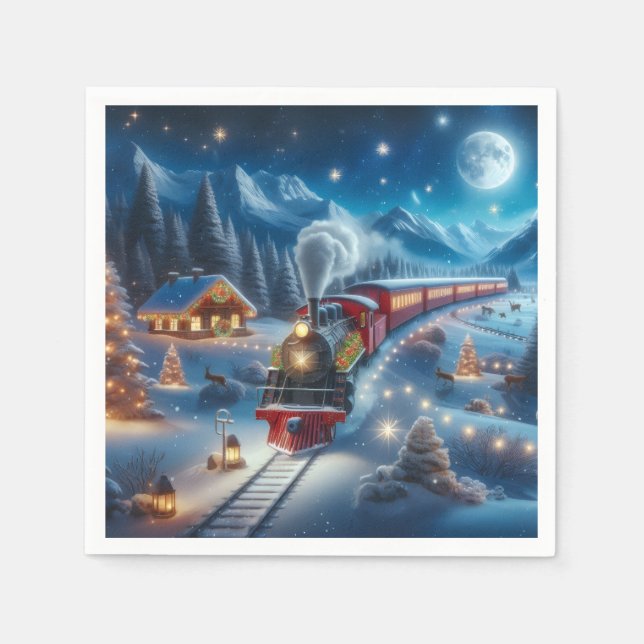 Guardanapo De Papel Magical Snowy Christmas Train Winter Scene (Frente)