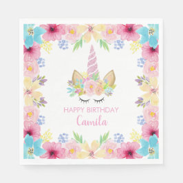 Guardanapo De Papel Magical Unicorn Party for Girls Floral Watercolor