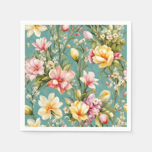 Guardanapo De Papel Magnólia Amarela refinada com flores brancas (Frente)