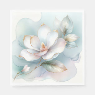 Guardanapo De Papel Magnólia Branca Flor Com Borda Dourada