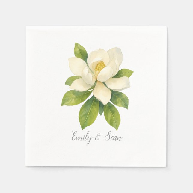 Guardanapo De Papel Magnolia Flower Custom Wedding Monogram  (Frente)