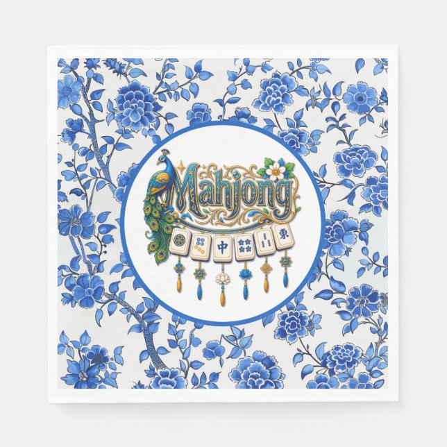 Guardanapo De Papel Mahjong Azul de Chinoiserie  (Frente)
