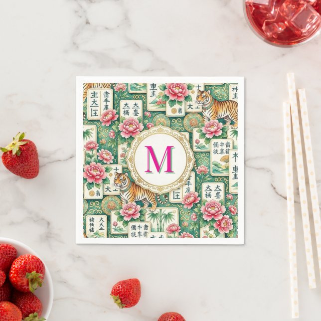 Guardanapo De Papel Mahjong Chinoiserie Tiger Monogram Personalized  (Insitu)