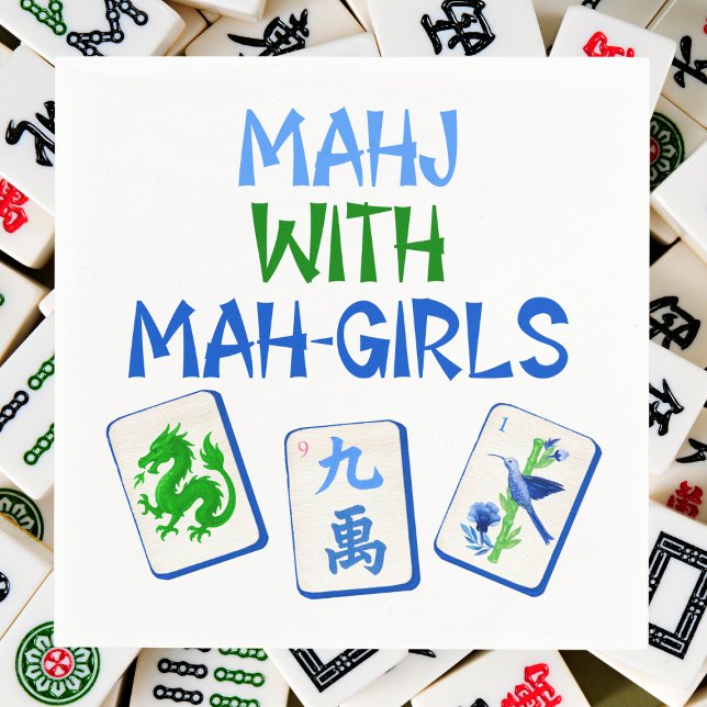 Guardanapo De Papel Mahjong Com Azulejos De Aquarela Mah Girls (Criador carregado)