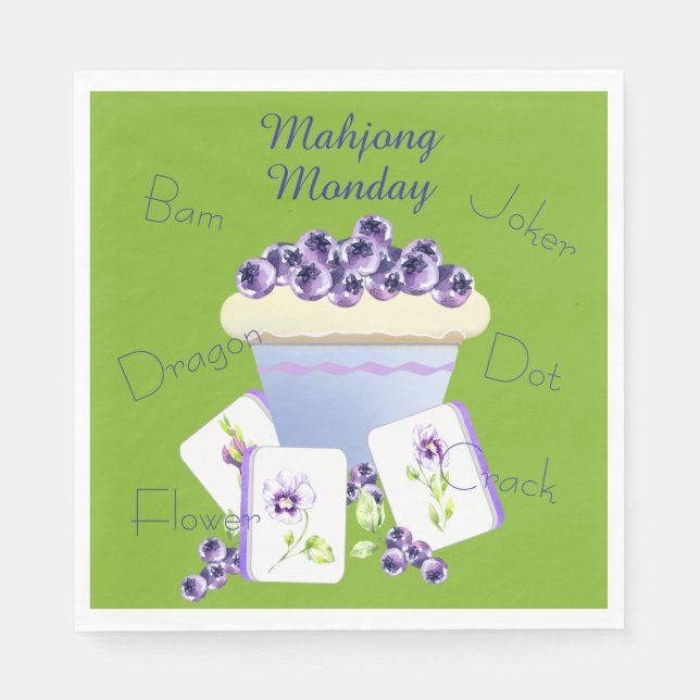 Guardanapo De Papel Mahjong Tiles and Blueberry Cupcake Paper Napkin (Frente)