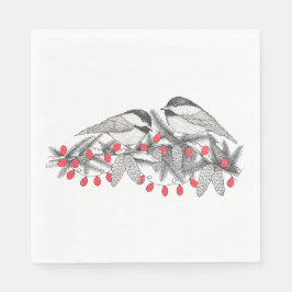 Guardanapo De Papel Maine Chickadee Bird Feriado de inverno Neve