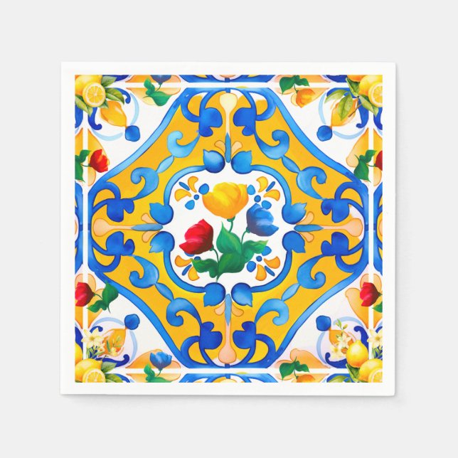 Guardanapo De Papel Majolica,azulejos azuis,azulejos Sicilianos,Azulej (Frente)