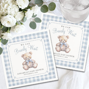 Guardanapo De Papel Mal Podemos Esperar Chá de Bebê Urso Azul