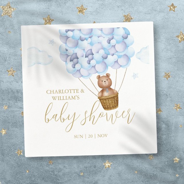Guardanapo De Papel Mal Podemos Esperar Urso de Pelúcia Azul Menino Ch (We Can Bearly Wait Teddy Bear Blue Boy Baby Shower Napkins)