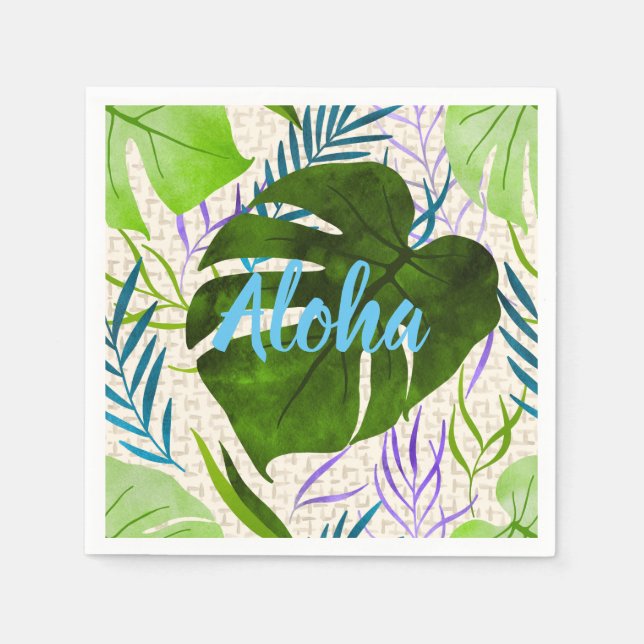 Guardanapo De Papel Maleah Monstera Tropical Havaiana - Verde-Aquarela (Frente)