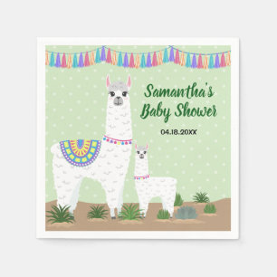 Guardanapo De Papel Mama Lama e chá de fraldas verde das bolinhas do