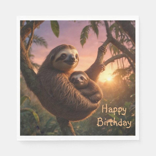 Guardanapo De Papel Mamãe e Baby Sloth (Frente)