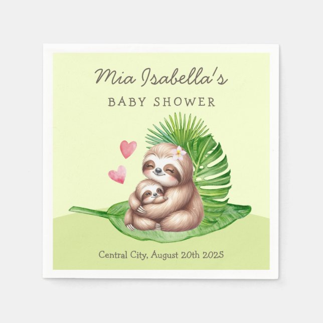Guardanapo De Papel Mamãe e Bebê Sloth Personalizáveis Chás de fraldas (Frente)