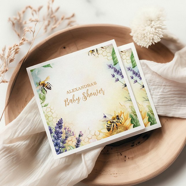 Guardanapo De Papel Mamãe para Bee Wildflower Honeybee Chá de fraldas (Criador carregado)