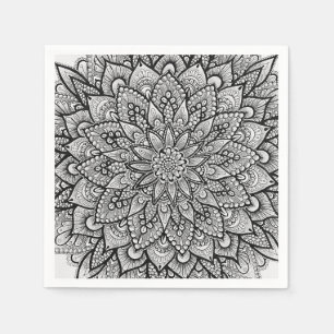 Guardanapo De Papel Mandala de Arte Original Preto e Branco