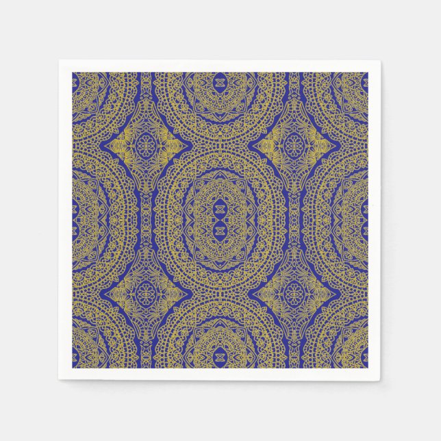 Guardanapo De Papel Mandala Dourada em Azul (Frente)