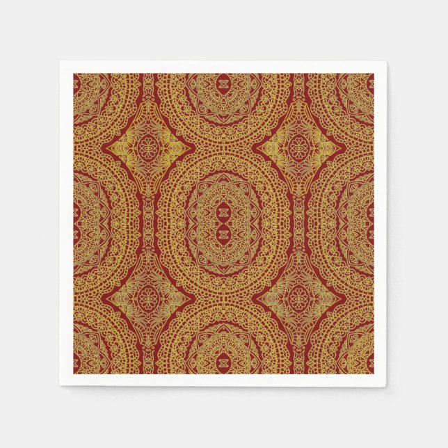 Guardanapo De Papel Mandalá Dourado Sobre Vermelho  (Frente)
