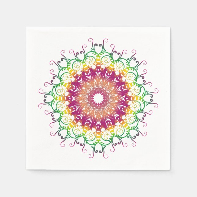 Guardanapo De Papel Mandala floral étnica. (Frente)