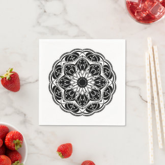 Guardanapo De Papel Mandala floral preto e branco