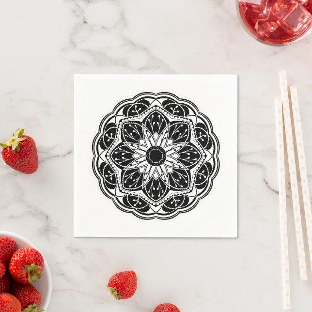 Guardanapo De Papel Mandala floral preto e branco (Insitu)