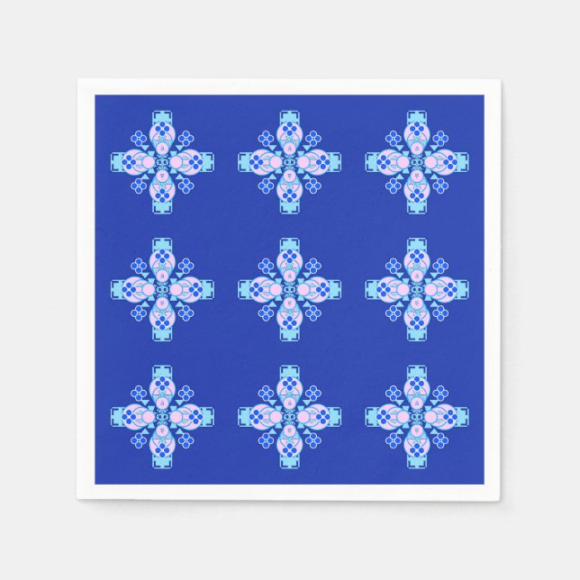 Guardanapo De Papel Mandala - orquídea, azul e cobalto (Frente)