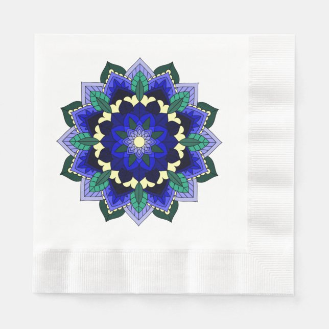 Guardanapo De Papel Mandala Padrão 02 em azul escuro Napkin (Frente)