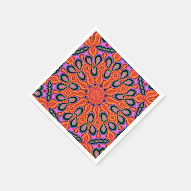Guardanapo De Papel Mandala Retro Laranja Hipster Decor (Canto)