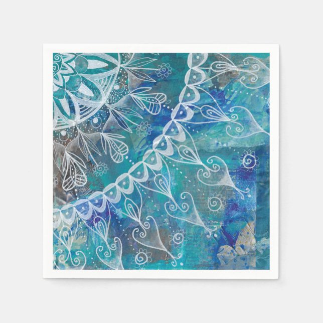 Guardanapo De Papel Mandala türkis e azul (Frente)