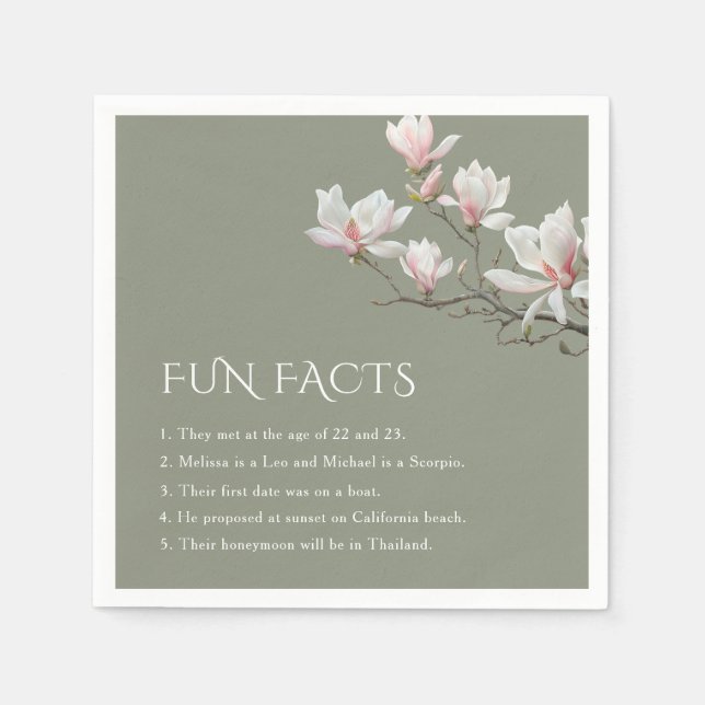 Guardanapo De Papel Mangolia Sage Green Fun Facts Wedding  (Frente)