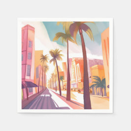 Guardanapo De Papel Manhã de Miami | Pintura de South Beach em Aquarel