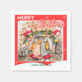 Guardanapo De Papel Manta de Natal com cão e gato