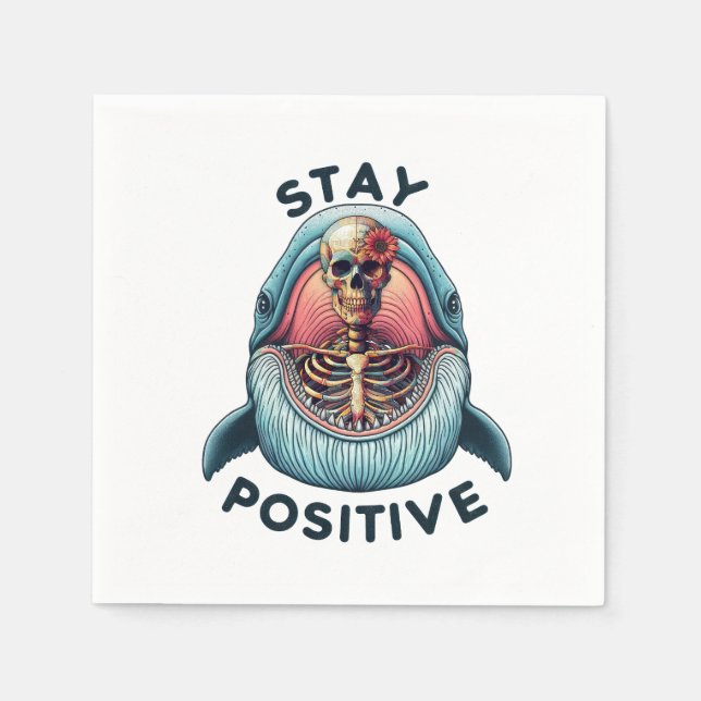 Guardanapo De Papel Mantenha-se positivo - Esqueleto e baleia (Frente)