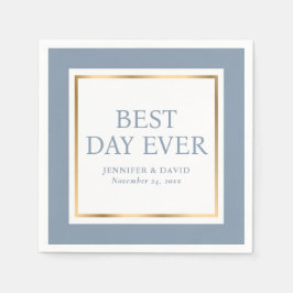 Guardanapo De Papel Manuscrito Moderno Dusty Casamento Dourado Azul Na