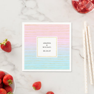 Guardanapo De Papel Mão Azul Rosa com Casamento de Linhas Douradas Fin