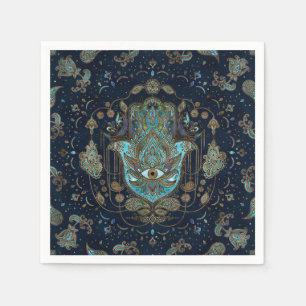 Guardanapo De Papel Mão de Hamsa - Mão de Gemstones Azuis de Fátima