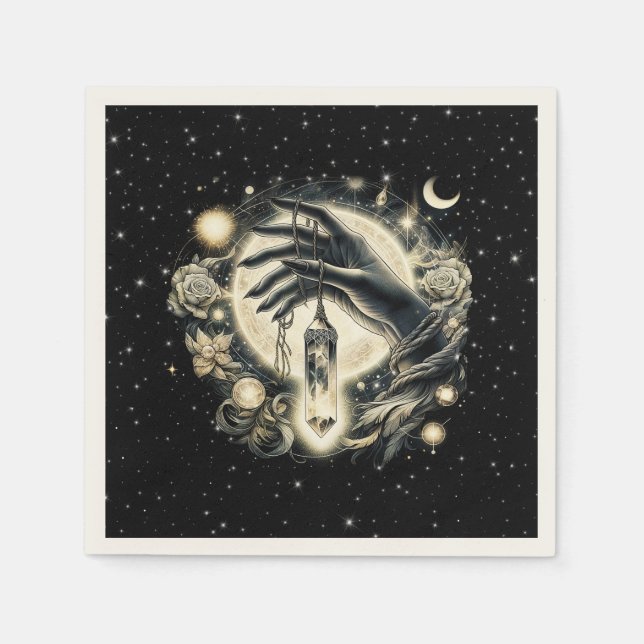 Guardanapo De Papel Mão Segurando um Cristal sob a Lua (Frente)