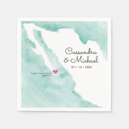 Guardanapo De Papel Mapa de Aquarela do México | Cabo | Casamento de D