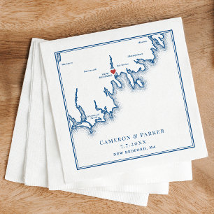 Guardanapo De Papel Mapa de New Bedford MA Casamento Azul Marinho