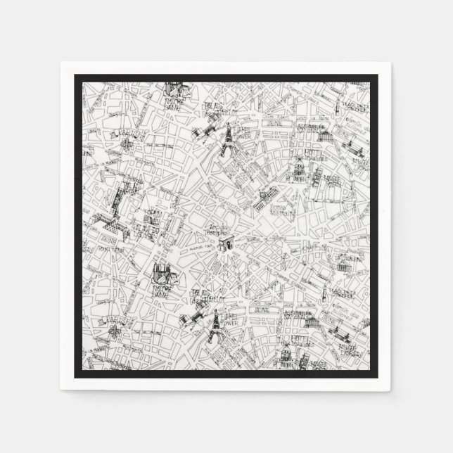 Guardanapo De Papel Mapa de Paris (Frente)