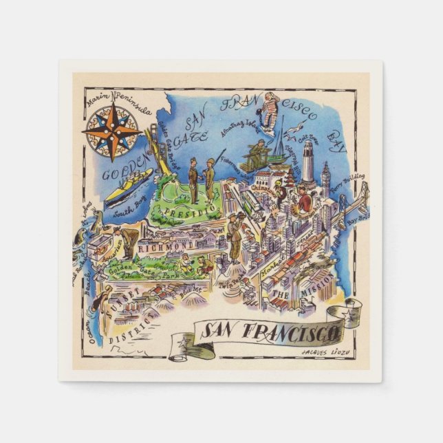Guardanapo De Papel Mapa de São Francisco Liozu (Frente)