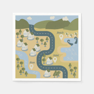 Guardanapo De Papel mapa de viagem de férias do cenário de cartoon na