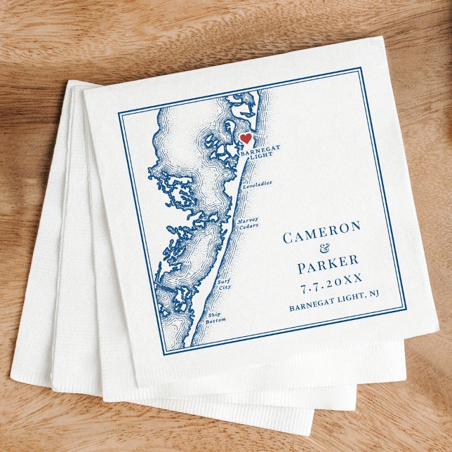 Guardanapo De Papel Mapa do Barnegat Light NJ Navy Elegante Casamento (Barnegat Light NJ Wedding Napkins Long Beach Island Jersey Shore Map by Coastal Map Designs)