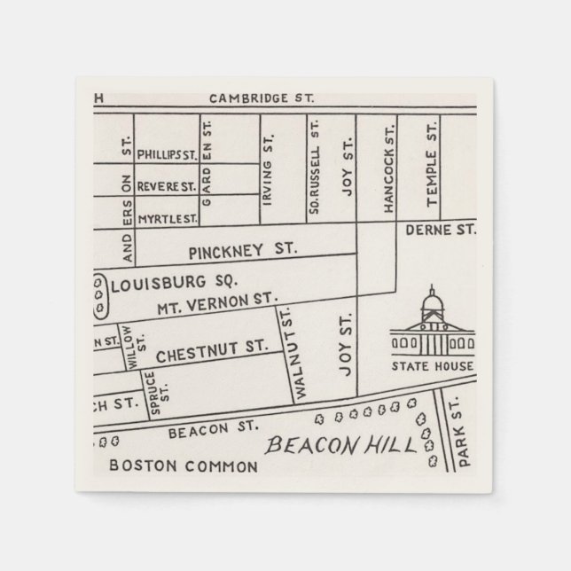 Guardanapo De Papel Mapa do Beacon Hill de Boston (Frente)