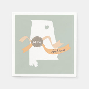 Guardanapo De Papel Mapa do estado do Alabama com coração e costume