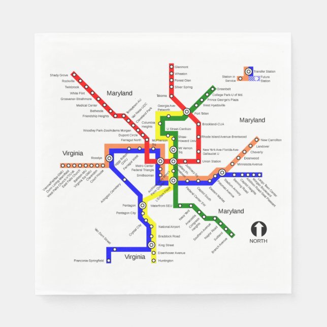 Guardanapo De Papel Mapa do Metrô de Washington DC Napkin (Frente)