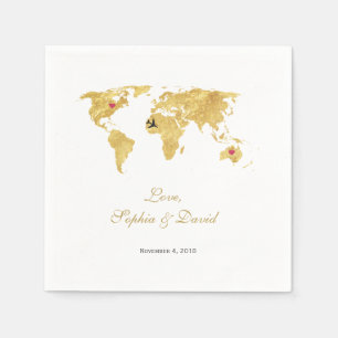 Guardanapo De Papel Mapa do Mundo Dourado de Casamento de Destino Rom