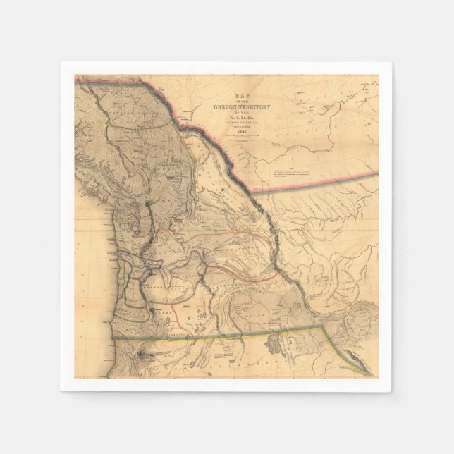 Guardanapo De Papel Mapa do Noroeste do Pacífico, Oregon, 1841 (Frente)