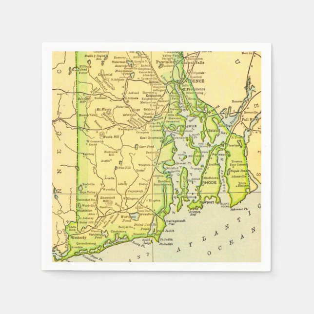 Guardanapo De Papel Mapa do Rhode Island em Cartão-Postal (Frente)