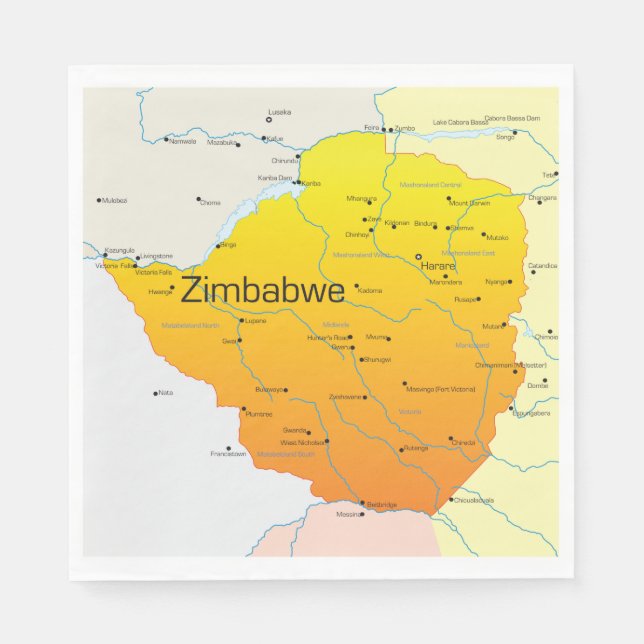 Guardanapo De Papel Mapa do Zimbabwe Paper Napkins (Frente)