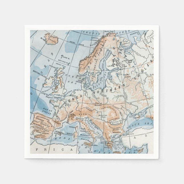 Guardanapo De Papel Mapa Físico da Europa (1916) (Frente)